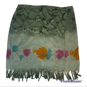 Floral Ombré Wrap Sarong with Waist Tie and Fringe Size Medium